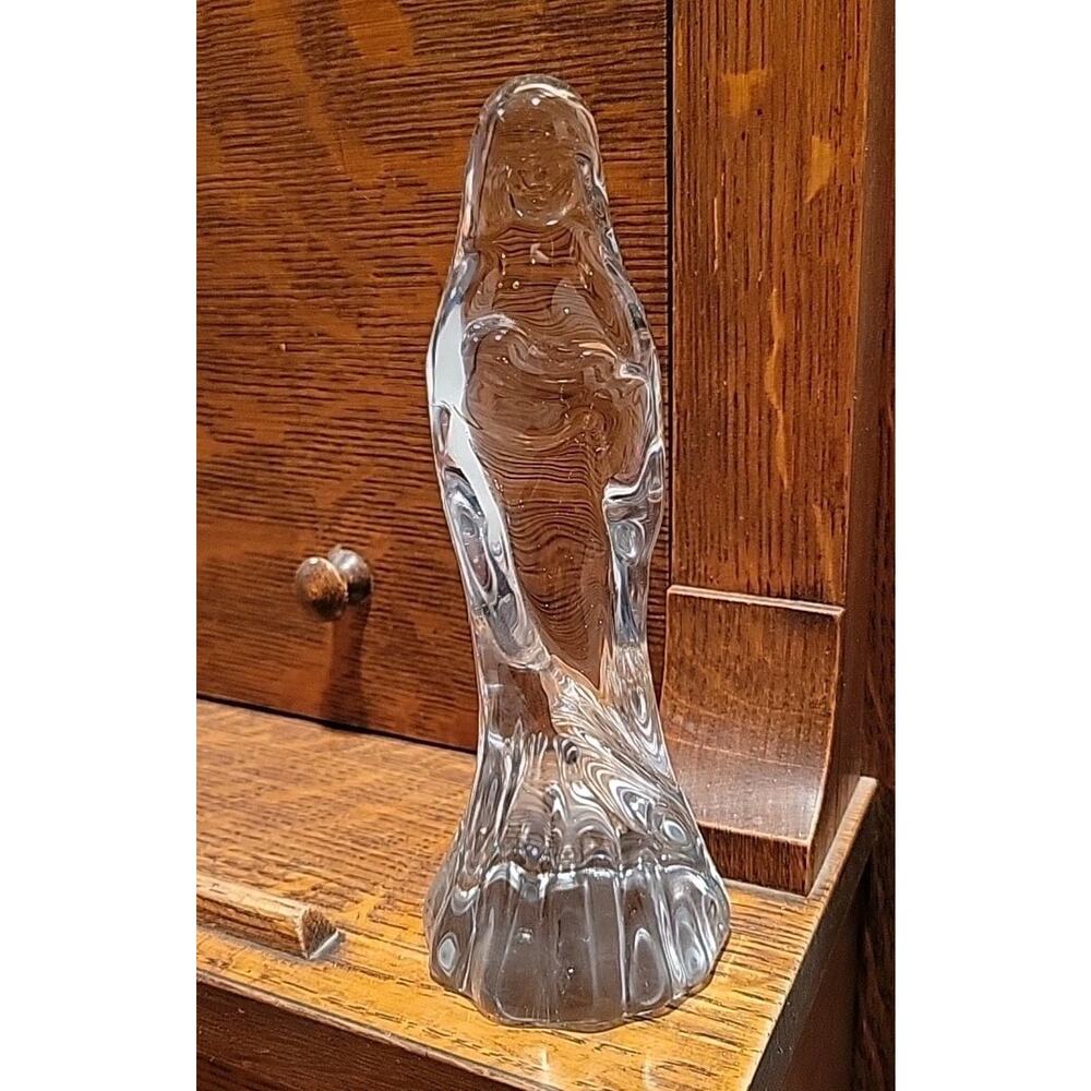 80s Crystal Madonna Virgin Mary and Baby Jesus Clear Glass 5.25" Figurine